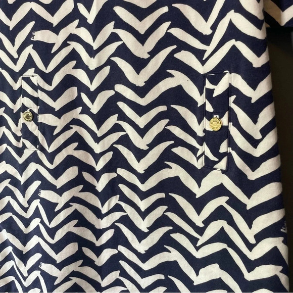 Lilly Pulitzer MED Navy & White I Got Lucky Bird Charlene Chevron Shift Dress - Picture 3 of 11